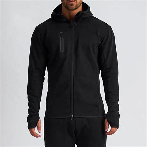 Sports Wear Black High Collar Men Jacket Thumb Hole Hoodie Men