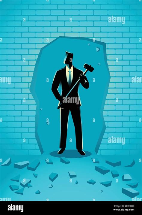 Business Concept Illustration Of A Businessman Breaking The Wall With