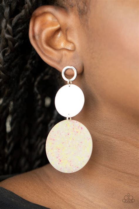 Paparazzi On The Uptrend White Rhinestone Silver Hoop Earrings