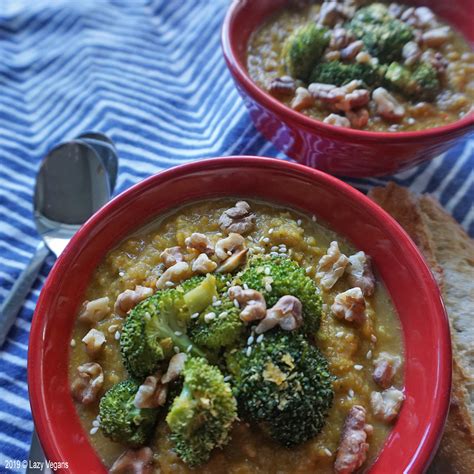 One Pot Cheesy Sweet Potato And Broccoli Soup Lazy Vegans