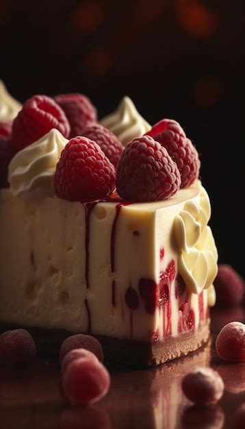 Premium Ai Image A Slice Of Raspberry Cheesecake With Raspberries On Top