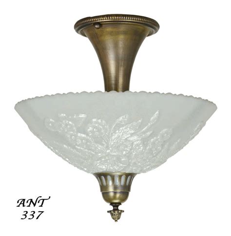 Vintage Hardware And Lighting Antique Opal Glass Bowl Shade Ceiling Light Fixture Semi Flush