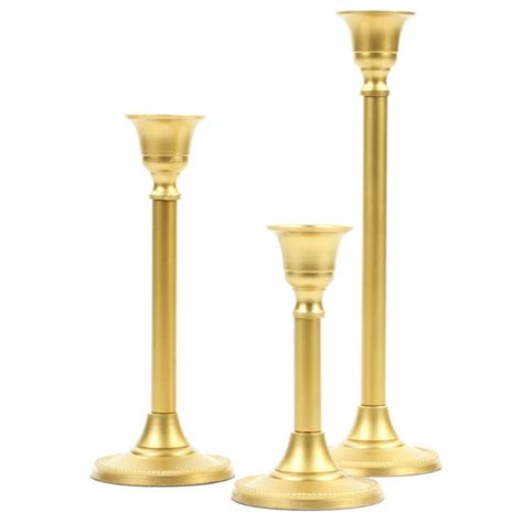 Koyal Wholesale Gold Taper Candle Holder Set Of 3 Candlestick Set Tall Candle Holders