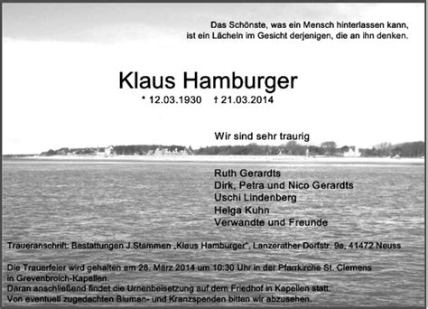 Alle Traueranzeigen F R Klaus Hamburger Trauer Rp Online De