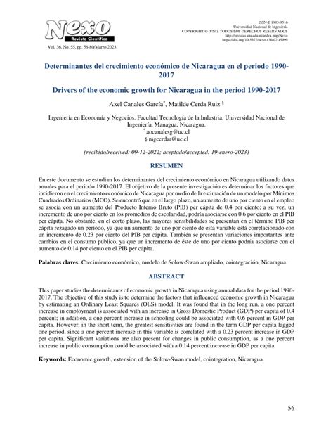 PDF Determinantes del crecimiento económico de Nicaragua en el