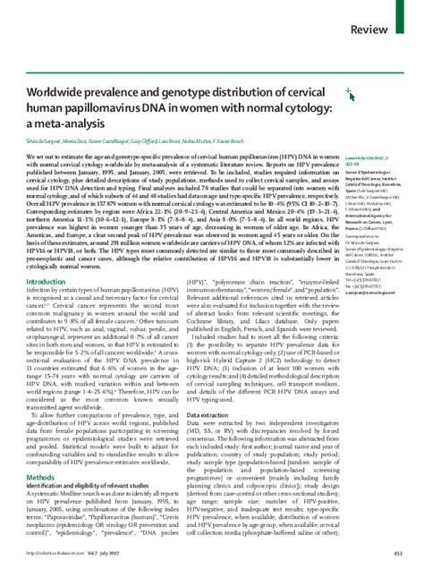 Pdf Worldwide Prevalence And Genotype Distribution Of Cervical Human