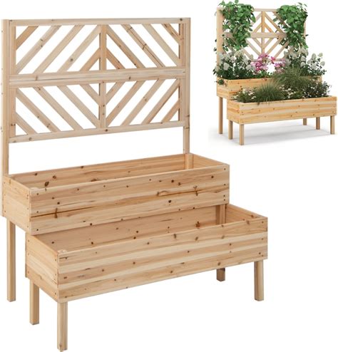 Outsunny Wooden Raised Planter With Trellis For Vine Climbing Plants