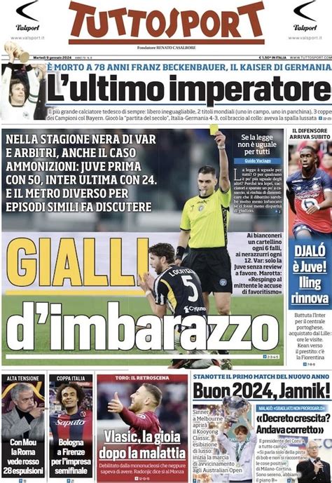 Prima Pagina Tuttosport “gialli Dimbarazzo” Pianeta Milan