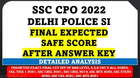 Ssc Cpo Final Expected Safe Score Dpsi After Answer Key Detailed