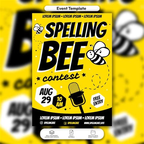 Premium PSD Psd Spelling Bee Contest Flyer And Social Media Post Template