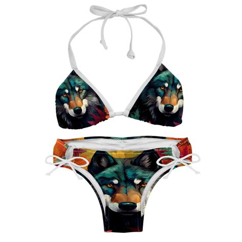 Wolf Women S Detachable Sponge Adjustable Strap Bikini Set Swimsuit Two Pack For Beach Pool