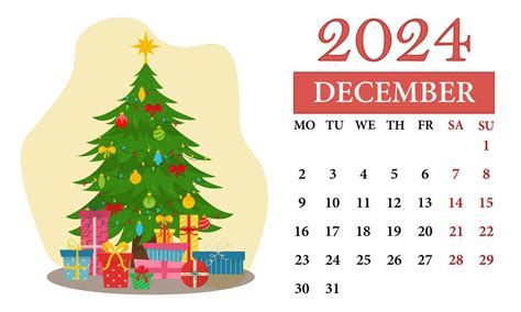 Diciembre Mensual Calendario 2024 Con Un Navidad árbol 25751424 Vector