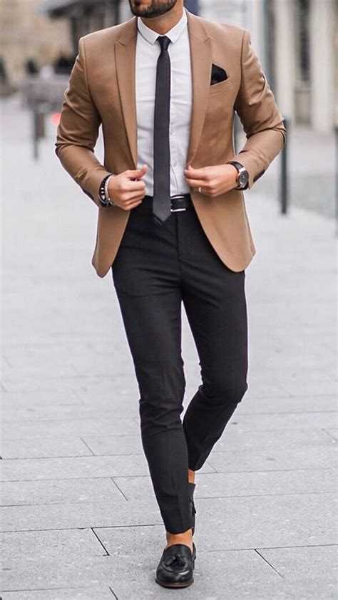 Beige Suit Jackets And Tuxedo Blazer Fashion Wear With Black Formal Trouser Mens Business