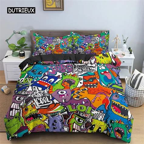 Graffiti Bedding Set Graphic Duvet Cover Tes Adult Hip Hop Hippie