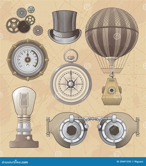 Grupo Do Projeto Do Vetor De Steampunk Do Vintage Ilustração do Vetor