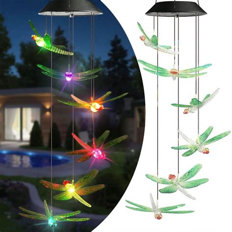 Dragonfly Solar Wind Chimes, Color Changing Wind Chimes, LED Decorative ...