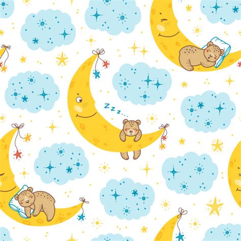 530 The Teddy Bear Cartoon Sleep On The Moon Stock Illustrations