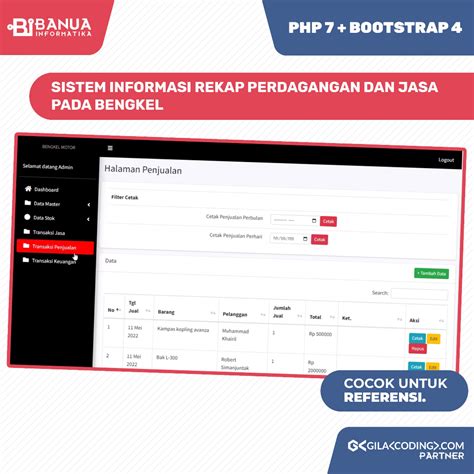 Jual Sistem Informasi Rekap Perdagangan Dan Jasa Pada Bengkel Berbasis