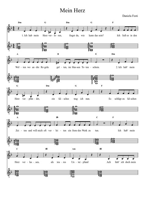 Mein Herz With Chords Sheet Music For Vocals Guitar Mixed Duet