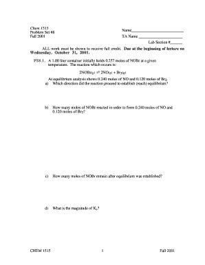 Fillable Online Genchem Chem Okstate Chem Problem Set Fall