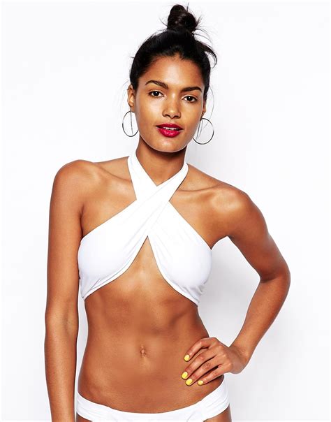 Lyst Asos Cross Wrap Halter Bikini Top In White