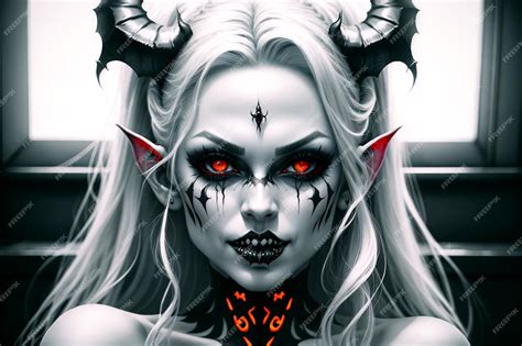 Premium Photo Red Devil Woman With Horns