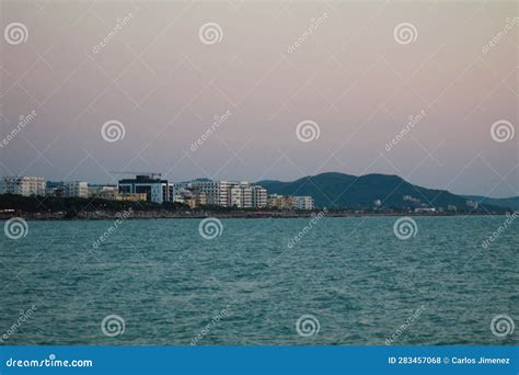 Sonnenuntergang Goldstrand Und Das Adriatische Meer In Durres Albania