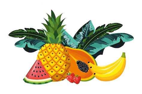 Dibujos animados de frutas tropicales | Vector Premium