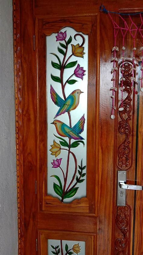 Decorative Wooden Door With Etched Glass Design