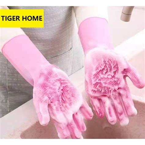 1 Pair 2pcs Magic Silicone Scrubber Rubber Cleaning Gloves