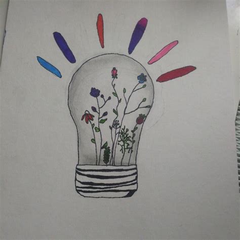 Cute Light Bulb With Flowers Drawings Humanoid Sketch Flowers