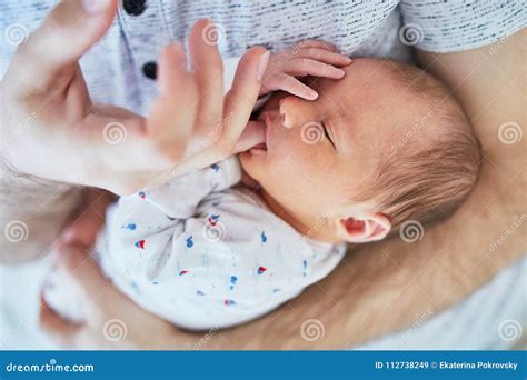 Newborn Baby Girl Sleeping On Her Father`s Chest Stock Image Image Of