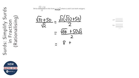 Surds Simplify Surds In Fraction Rationalising Grade 9 Onmaths