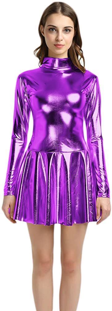 Wolf Unitard Alien Costume Women Shiny Wet Look Mini Dress Cosplay