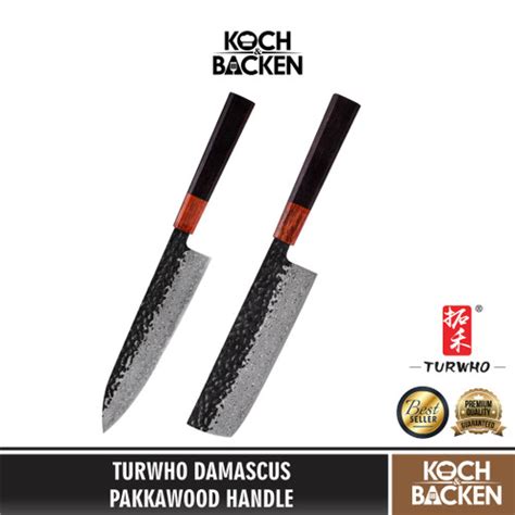 Promo TURWHO Knife Damascus PakkaWood Handle Pisau Dapur Serbaguna