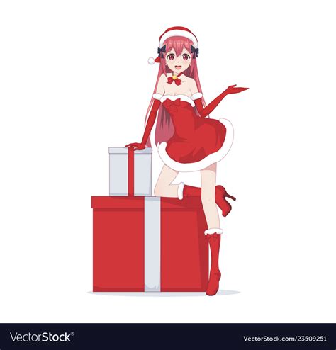 Anime Manga Girl Dressed In Santa Claus Costume Vector Image