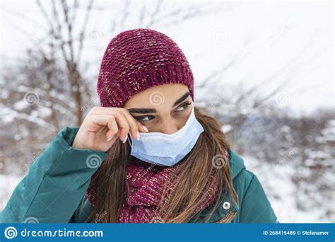 Avoid Touching Your Eyes Woman Wearing Face Mask Rubbing Her Eye