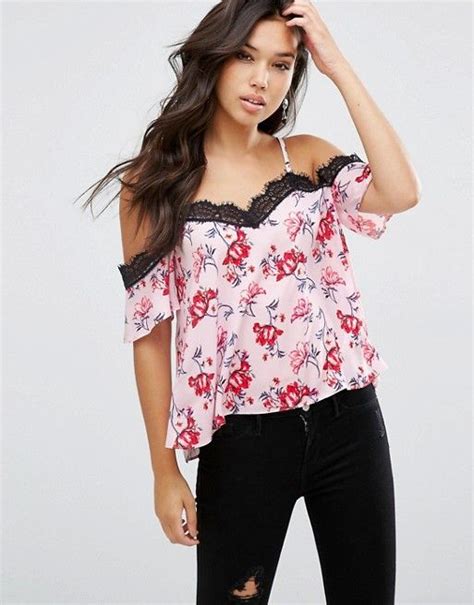 Asos Cold Shoulder Floral Cami Top With Lace Insert Cami Tops Floral