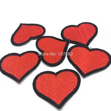 Pcs Red Heart Embroidered Iron On Patches Sewing Appliques For