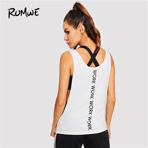 Buy Romwe Low Side Letter Top Without Bra 2019 New