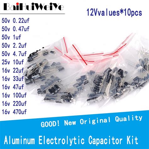 120PCS LOTE 0 22UF 470UF 50V Aluminum Electrolytic Capacitor Assortment