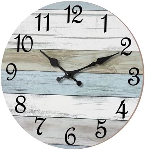 Round Wall Clock Vintage Farmhouse Worn Blue Beach Theme Silent