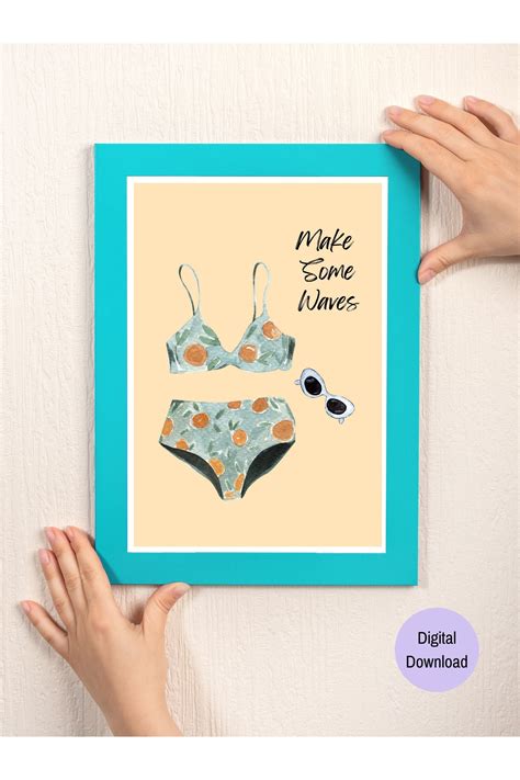Retro Bikini Printable Wall Art Vintage Swimsuit Poster Make Some Waves Quote Print Lake