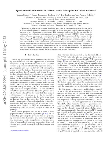 Pdf Qubit Efficient Simulation Of Thermal States With Quantum Tensor