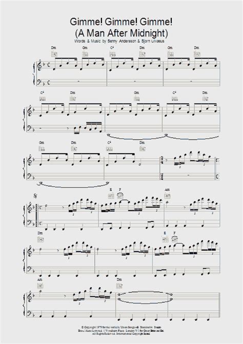 Gimme! Gimme! Gimme! Piano Sheet Music