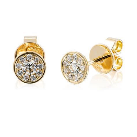 Bezel Set Cluster Diamond Studs Yellow Gold Holloway Diamonds