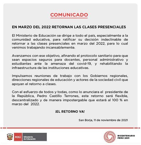 Minedu Afirma Que Retorno A Clases Presenciales En Marzo 2022 Será