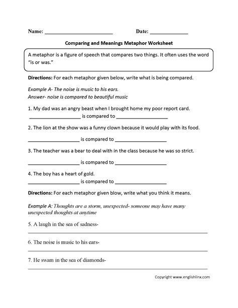 Simile Personification Metaphor Worksheet