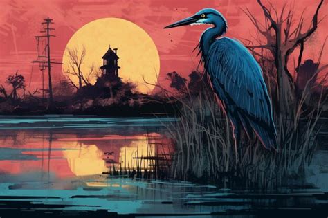 Premium AI Image | a painting of a heron by person