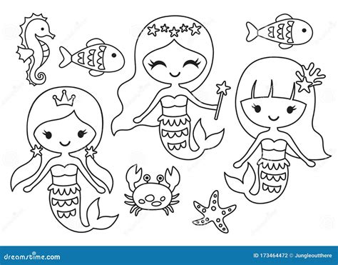 Mermaid Outline For Coloring Vector Illustration Stock Vector